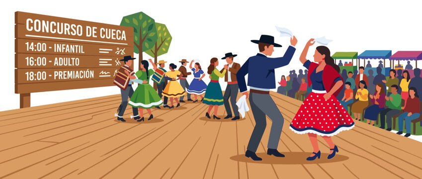 Chilean Cueca Dance Contest Event Illustration