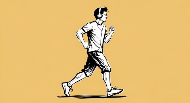 Illustration of man running with headphones