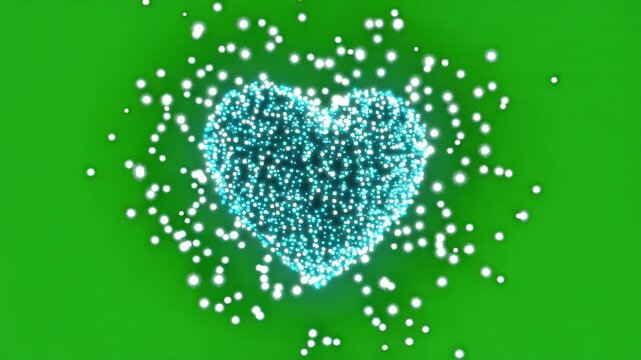 Animated Blue Crystal Heart With Bubbles Against Green Screen Background