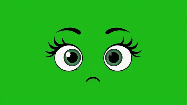 Animated Green Pea Faces with Expressive Eyes on Green Screen Background
