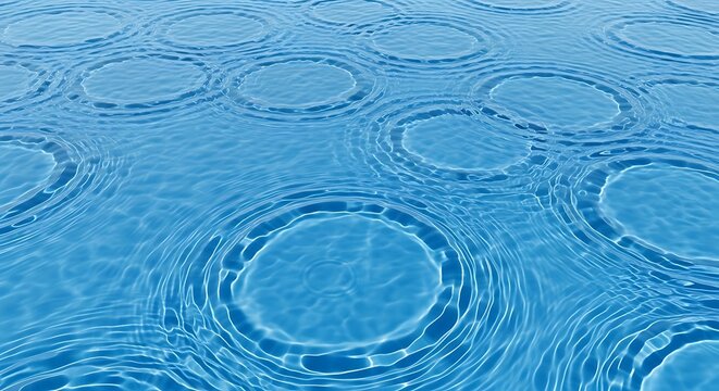 Ripples spreading outwards on the surface of a calm body of water