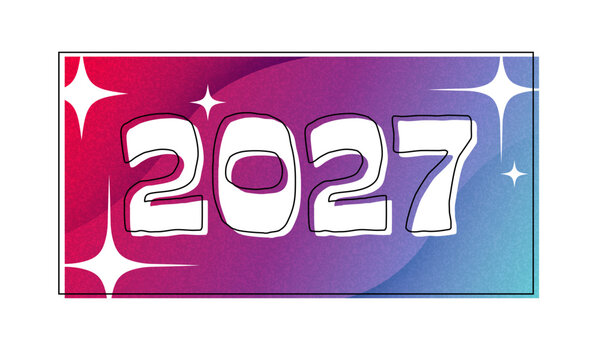 2027 hello new year retro 60s vintage typography lettering with stars