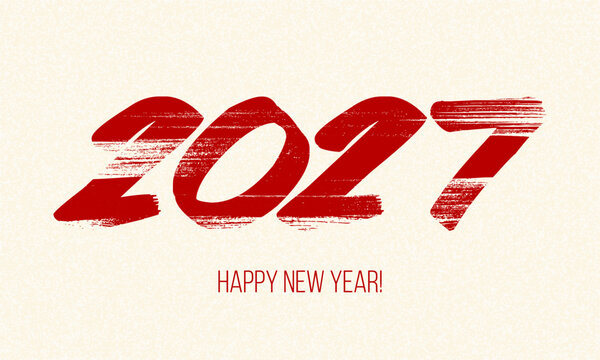 2027 new year retro hand-painted brush lettering, Happy holidays illustration
