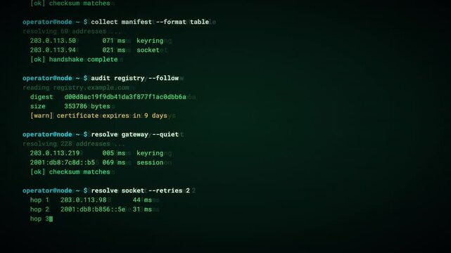 Hacker terminal session typing commands with streaming output