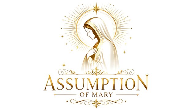 Assumption of mary religious icon with golden aura and floral accents assumption religion spiritual christianity catholic celebration theology reverence devotion traditional