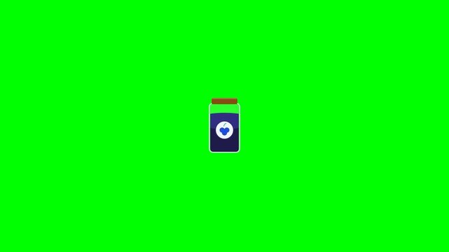 Animated Pixel Art Purple Magic Potion Bottle on Green Screen Background.