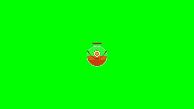 Animated Potion Bottle with Floating Eyeball on Green Screen Background.