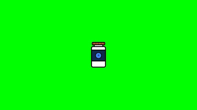 Animated Pill Bottle Icon with Green Screen Background for Medical Projects.