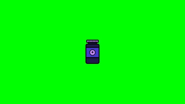 Animated Purple Pill Bottle Icon with Green Screen Background.