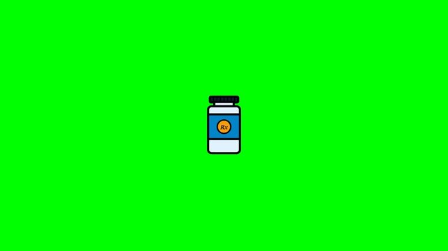 Animated Pill Bottle Icon with Green Screen Background for Medical Projects.