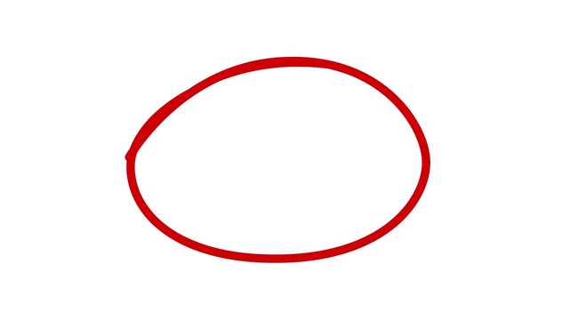 Hand-drawing oval frame circle animation white background, circle highlights with transparent background, Animated red circle drawn, marker pen style, on alpha transparent background