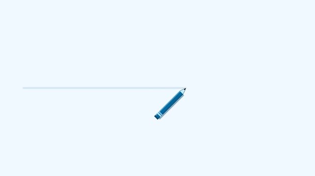 Blue Pencil Drawing a Straight Horizontal Line on a Clean White Background.