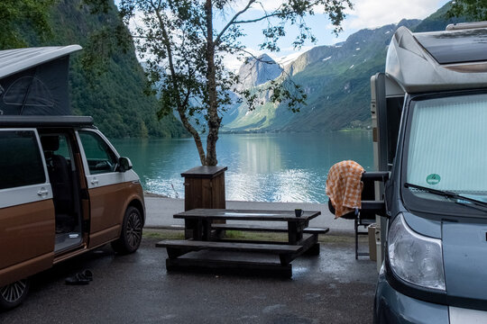 Campervan Camping at Oldevatnet Lake, Norway &ndash; Scenic Fjord Campsite with Mountain Views