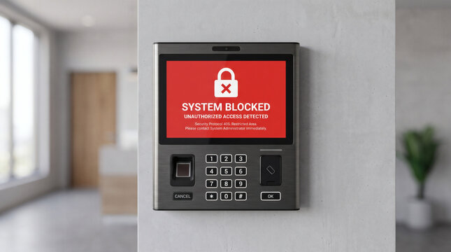 Modern security access panel showing unauthorized access alert