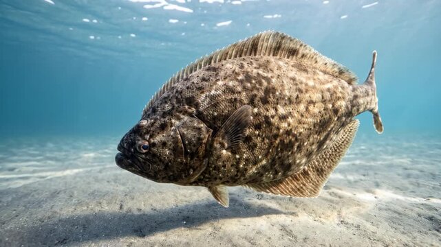 halibut underwater close up at morning light in north atlantic ocean iceland video