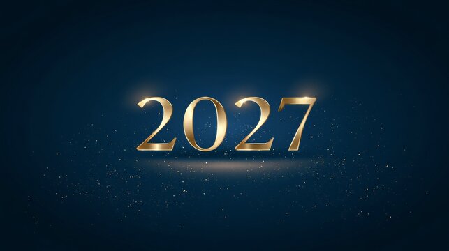 Elegant 2027 gold lettering on a deep navy gradient background, luxury celebration design, New Year