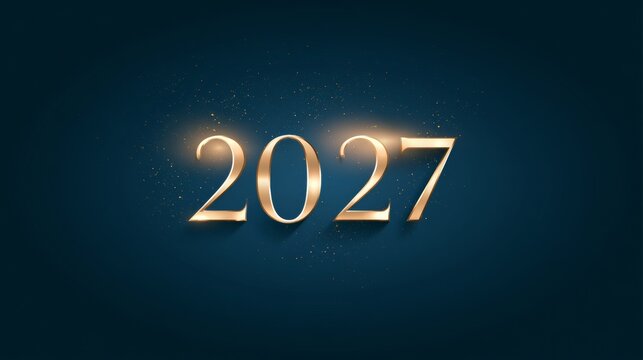 Refined 2027 gold typography on a dark teal background, elegant minimal design, New Year