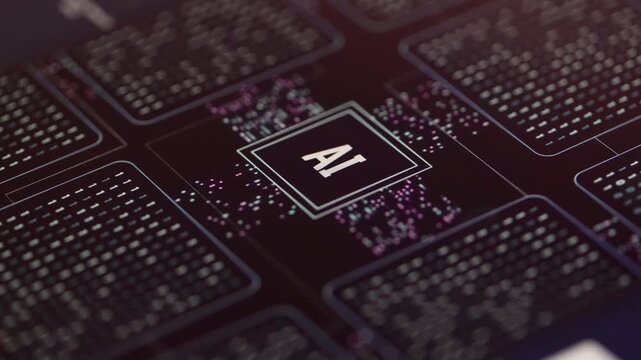 Computer screen, data processing, AI artificial intelligence system, deep learning, big data, machine learning. Data processing, technology, science, analyzing, connection, binary code.