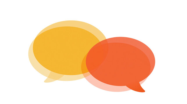 Two overlapping speech bubbles one yellow and one orange, isolated on transparent background