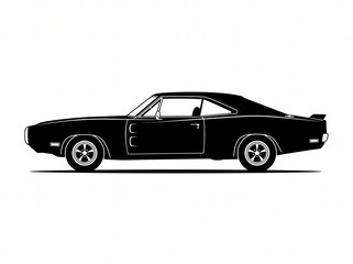 Fototapeta premium Classic muscle car side silhouette illustration of a vintage classic in black and white.
