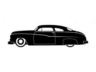 Naklejka premium Vintage classic car silhouette side view retro design. Classic car silhouette on white background.