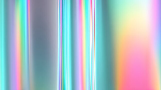 Vertical holographic foil strips with metallic pastel rainbow reflection and luminous iridescent glow for vibrant modern creative backgrounds