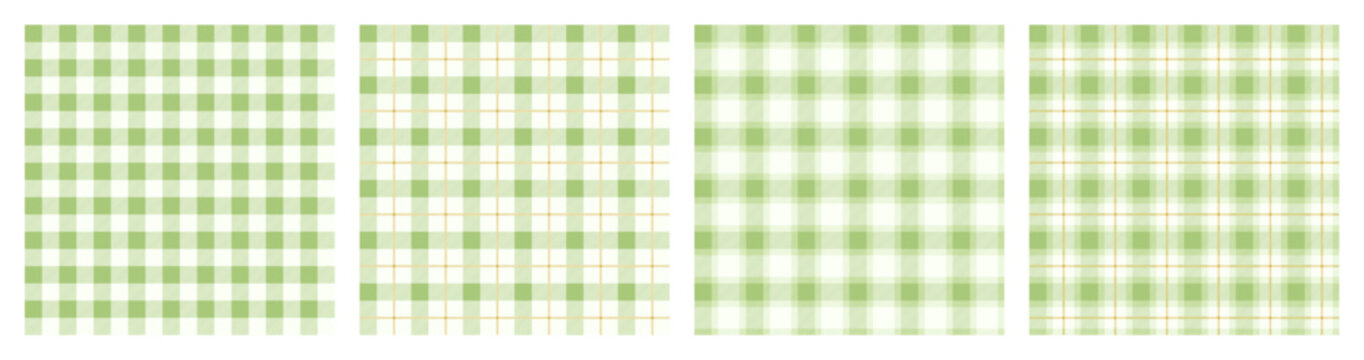Green Vichy Background Set. Gingham Seamless Pattern. Tartan Plaid Wallpaper.