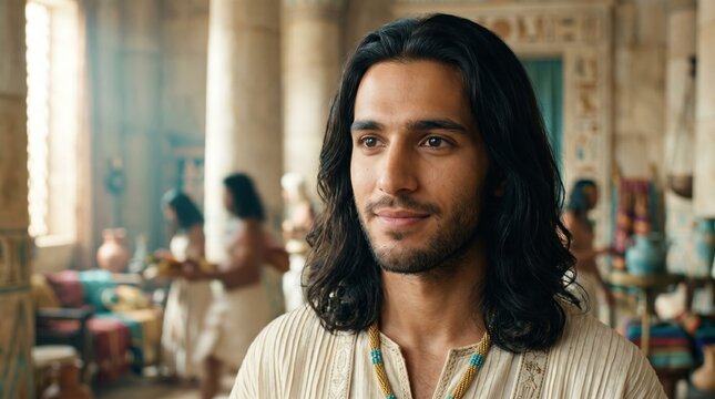 Joseph in Potiphar's house in ancient Egypt. Portrait of a young biblical character. Hebrew servant in an Egyptian palace