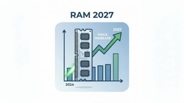 RAM 2027 Market Trend Animation with Memory Stick and Rising Price Increase Bar Graph