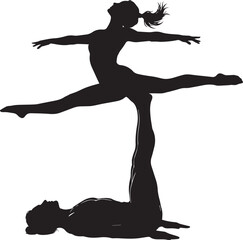 Fototapeta premium Acrobat Ballerina Woman Silhouette Posing On Pedestal Vector Art Illustration