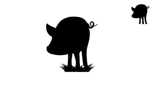 pig front view, black isolated vector silhouette