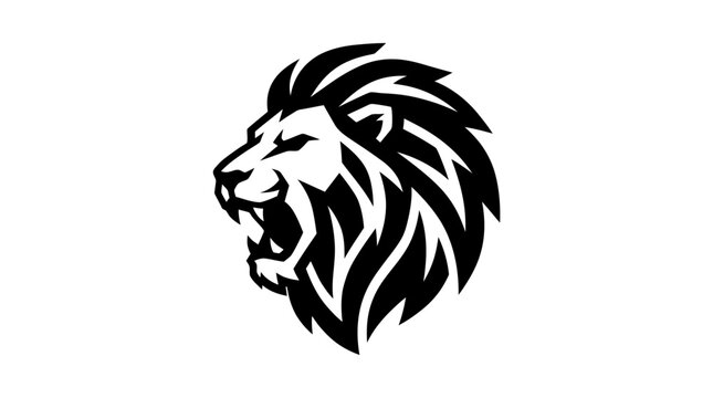 Stylized Lion Head Silhouette Roaring Fiercely.