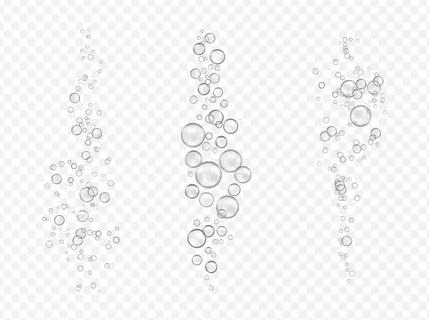 Bubbles in vertical composition with transparent structure. Vector motion and fluid activity, natural gas formation. Globule shapes with glossy texture. Banner, presentation and creative layout