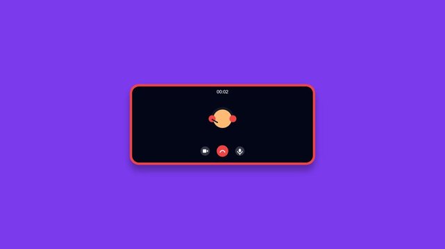 Smartphone incoming call interface animation with accept and decline buttons on purple background.