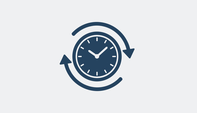 Time management concept icon showing a clock inside circular arrows, representing routine, schedule, and efficiency.