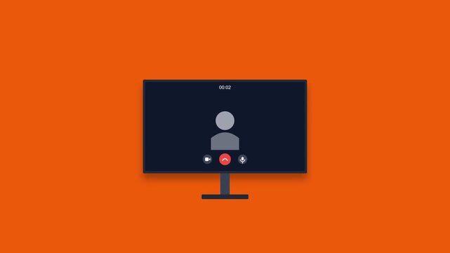 Digital Video Call Interface Animation on Computer Monitor Screen.