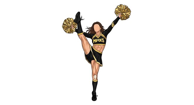 High school cheerleader performing energetic kick vector illustration