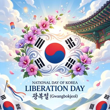 Korean liberation day celebration design with flag