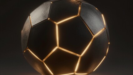 Naklejka premium A futuristic digital tech sphere with glowing golden seams against a dark background, symbolizing innovation and advanced technology.