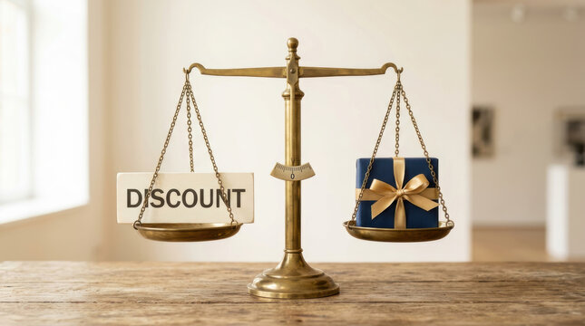 Discount gift box balance retail tech e commerce concept showing value comparison in shopping