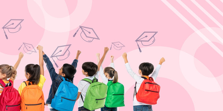 Celebrating educational achievements with a group of elementary school students and educational goals