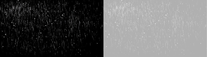 Obraz premium Fine rain drizzle and mist overlay effect. Isolated water particles falling on transparent background. Weather effect element for compositing