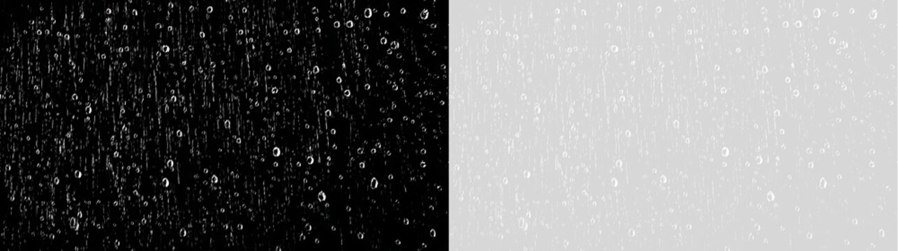 Raindrops and water condensation on glass window pane overlay. Realistic water droplets texture on transparent background. Weather effect