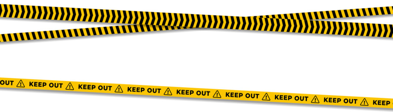 Yellow and black striped caution tape with KEEP OUT warning tape on a transparent background.