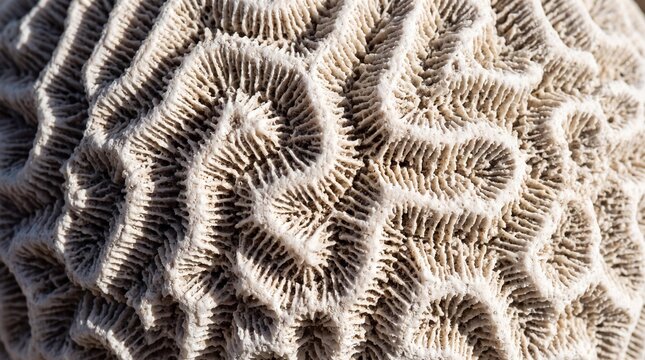 Brain Coral Texture: A close-up macro shot reveals the intricate, maze-like patterns and detailed texture of a brain coral, showcasing nature's complex artistry in delicate, organic structures.