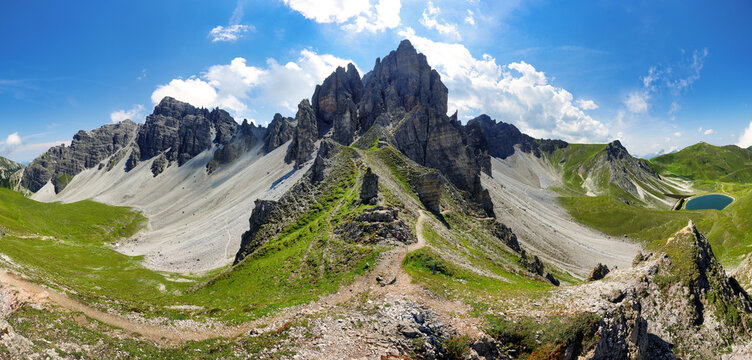 Spectacular green mountain landscape of the Stubai Alps south of Innsbruck, Axamer Lizum. Tyrol. Austria