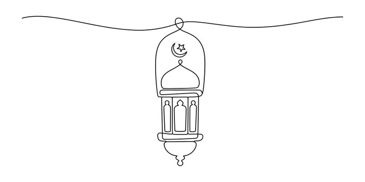 Continuous single line drawing of an islamic lantern for ramadan celebration