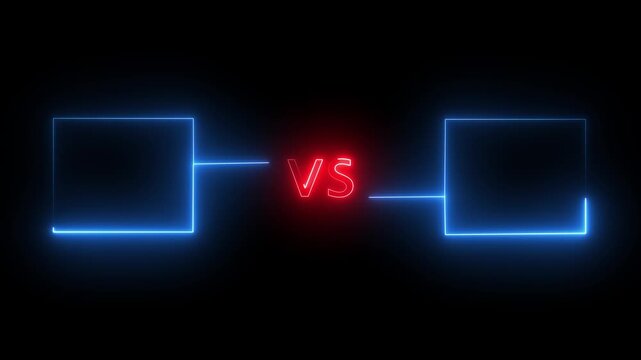 VS bars neon animated vs bars neon color with black background .Animation of glowing red neon text and blue box.neon lines and black background ,4k video motion graphic.