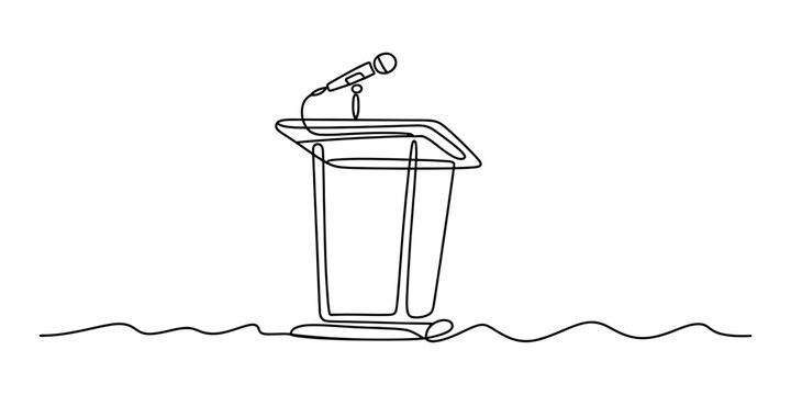 Continuous one line drawing of a speaker podium with a microphone