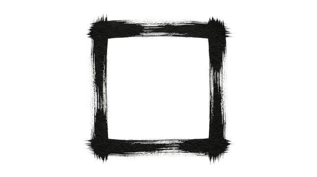 Grunge black ink square frame, hand painted brush stroke border, textured charcoal paint box for artistic photo edges and creative graphic design isolated PNG with Transparent Background
